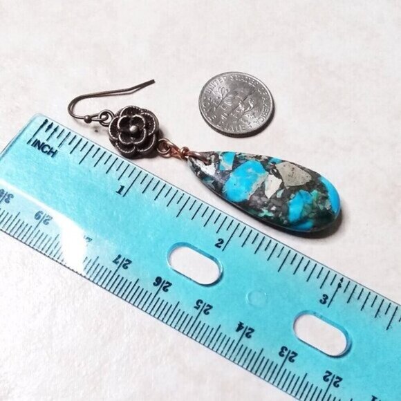 Sea Sediment Jasper & Copper Flower Dangle Earrings - Ultra Feminine + Alluring - Picture 5 of 6